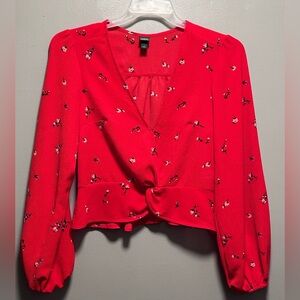 Wild Fable Floral Red Cropped Top w/Side Zipper ,Hook & Eye Closure at Neckline